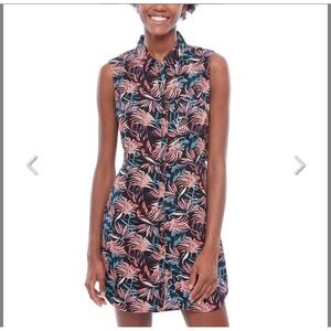 Vans Tropic Califo Dress Size Small EUC Button Palm Leafs‎ Black Orange Green
